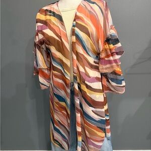 Democracy Striped Pastel Open-Front Kimono